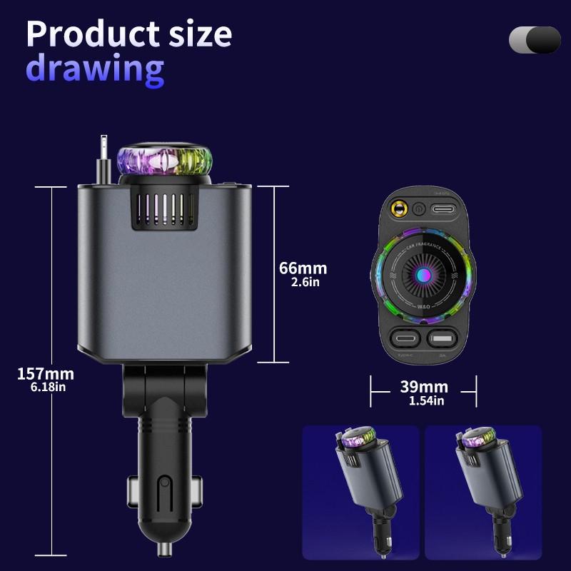 Retractable Car Charger with Aromatherapy 180-Degree Adjustable Design Universal 5-in-1 USB-C Car Charger Essential Oil Diffuser Car Accessories