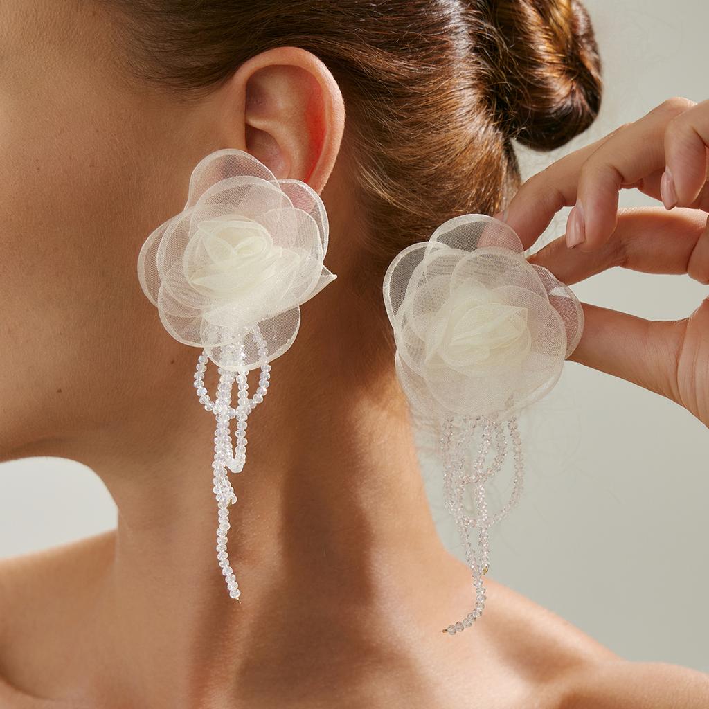 Ingemark Exquisite Elegante Imitation Perlen Netz Blume Hängende Ohrringe Damen Romantisch Minimalistisch Piercing Wed Braut Neuer Schmuck