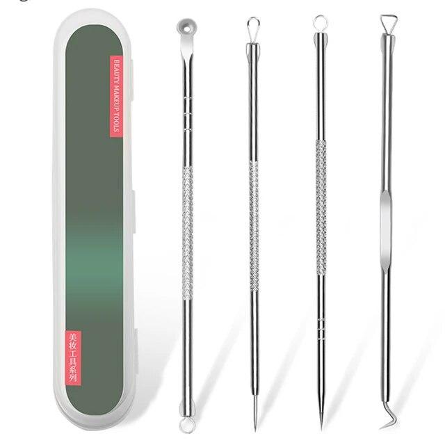 

4 шт., набор для удаления угрей и прыщей из нержавеющей стали, иглы для удаления прыщей, уход за кожей лица, чистящие средства серебряный