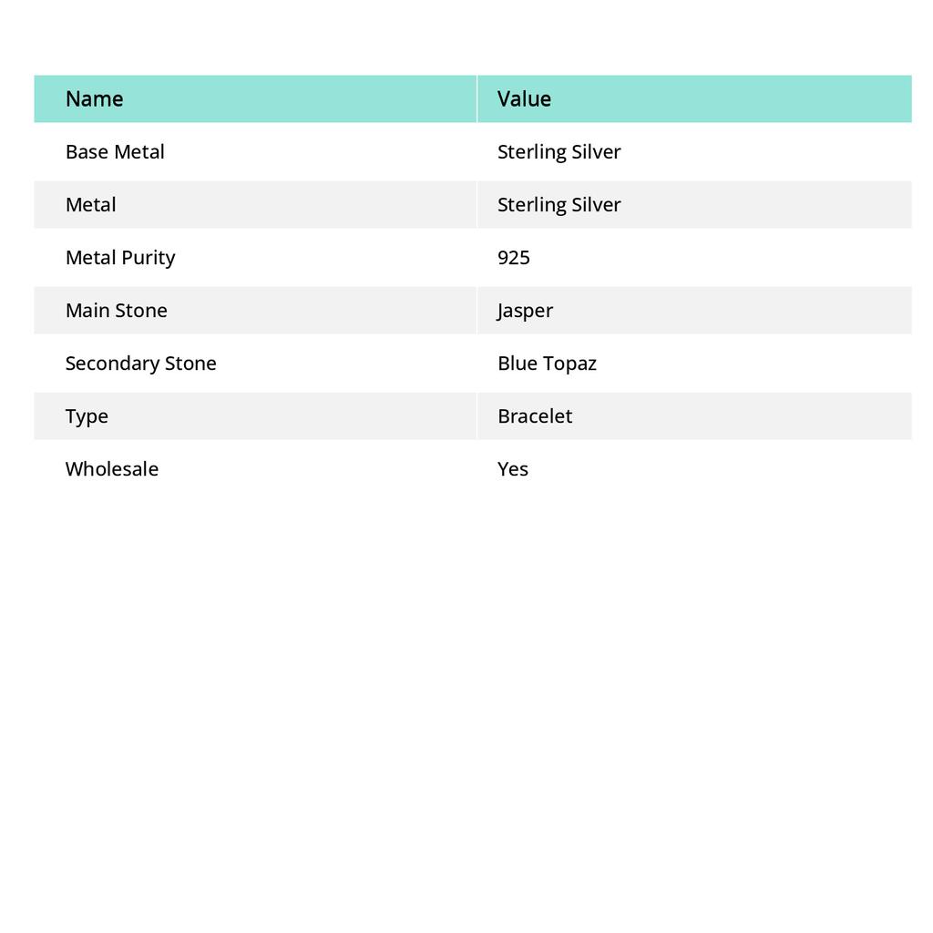 Natural Zebra Jasper, Blue Topaz Gemstone 925 Sterling Silver Bracelet 7-8" M3n83