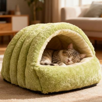 Semi-Enclosed Cat Dome Bed Foldable Cat Sleeping Bed Cat Winter Warming House for Kitten Puppy Pet Home Apartment