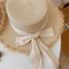 Versatile Burr Straw Hat Women'S Summer Flat Top Travel Sun Hat Small Fresh Bow Sunshade Beach Hat