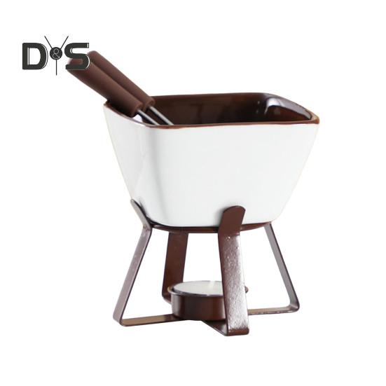 

Набор кружек для шоколадного фондю с вилками 300 мл, керамический горшок для плавления шоколада, сыра, масла, свечей для свечей, горшочек для фондю Square