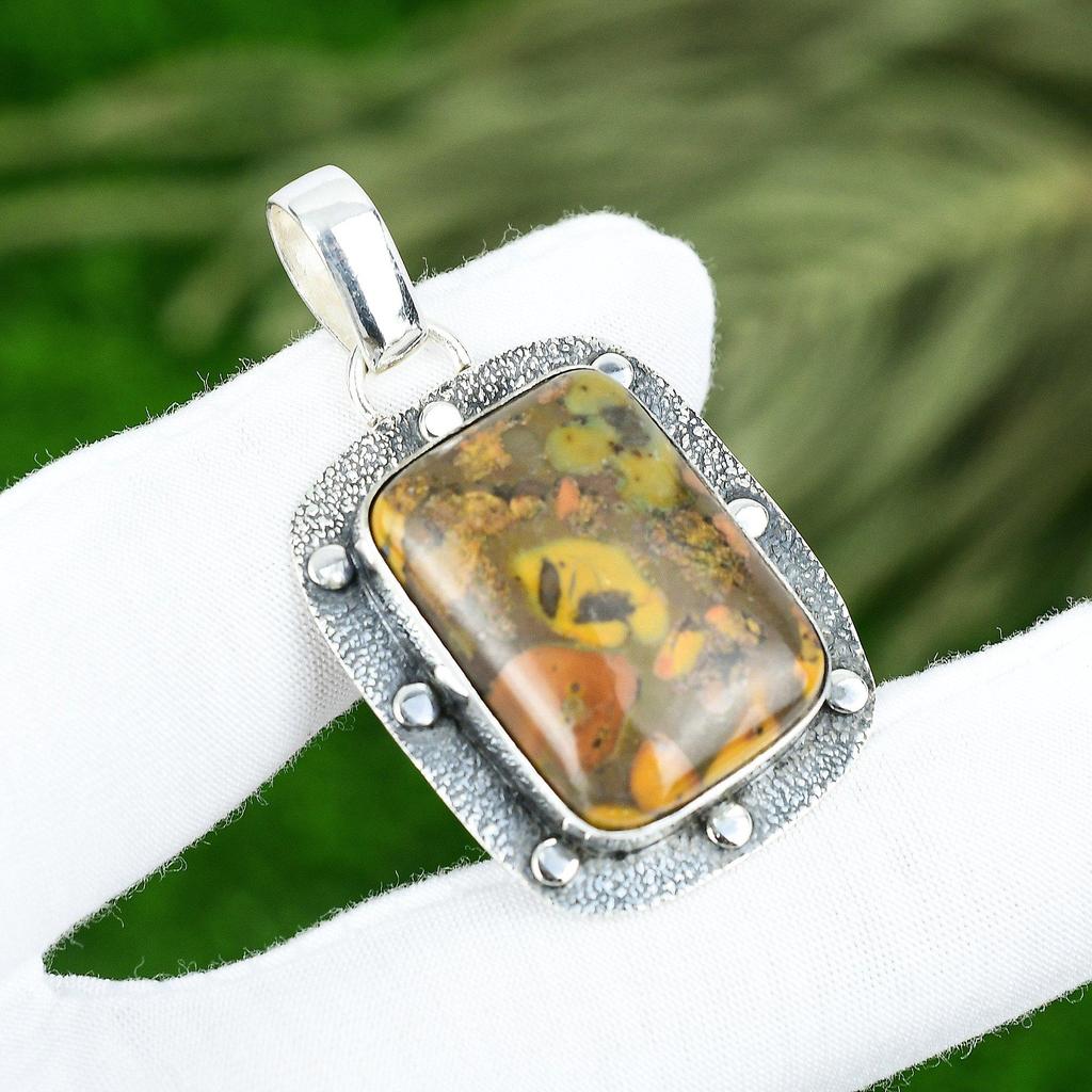 Anhänger aus natürlichem Fruchtjaspis, 925er Sterlingsilber, indischer Schmuck