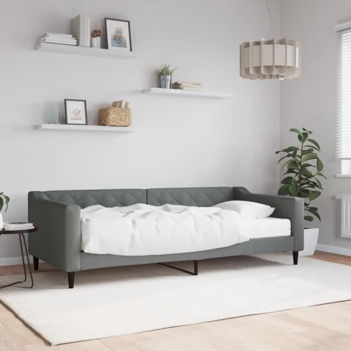 VidaXL Lit de jour avec matelas gris foncé 90x200 cm tissu 3197409