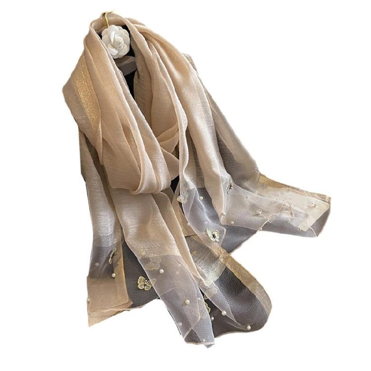 Stylish Butterfly Design Polyester Scarf Women Hijab Shawl Stole Wrap Beaded Accents Fashion Accessory