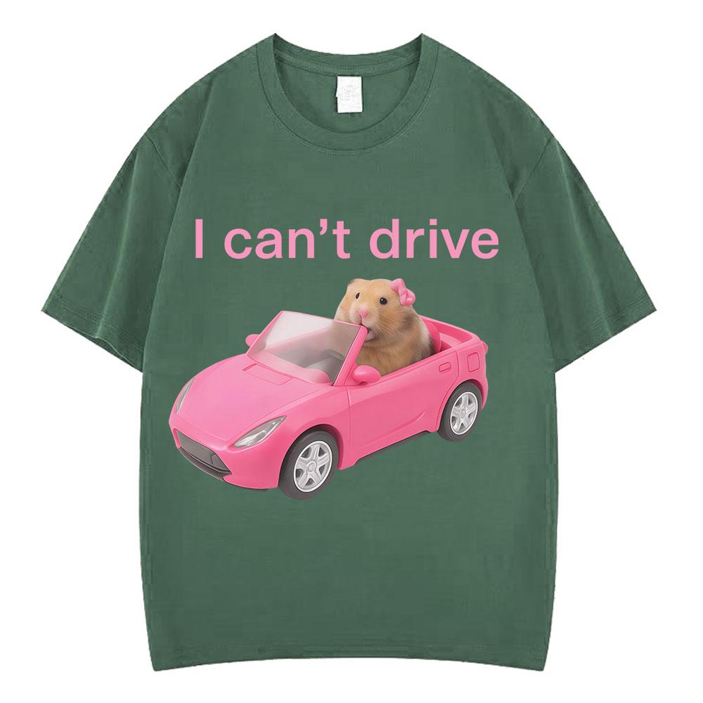 Ich kann nicht fahren Lustiges Hamster Meme T-Shirt Mode Print T-Shirt Herren Damen Kurzarm Baumwolle Lässig Ästhetisch trendige T-Shirts
