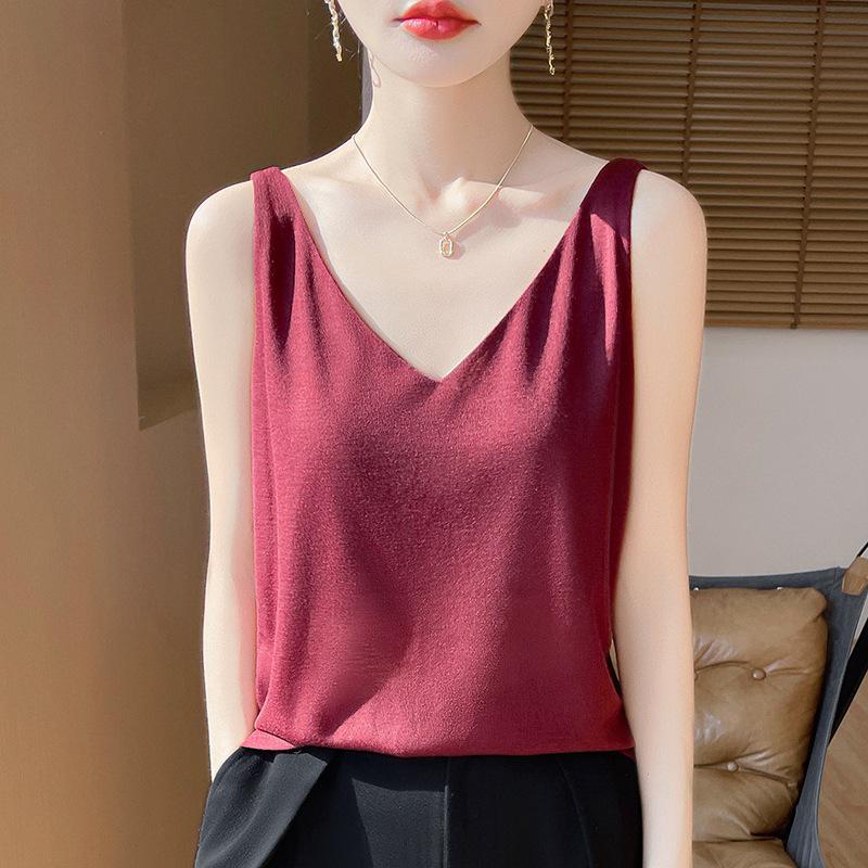 New Summer V-neck Knit Camisole with Double Shoulder Straps - Lightweight Women's Innerwear.