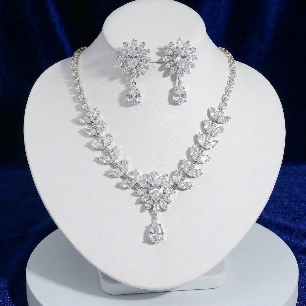 Zircon Wheat Ear Tassel Necklace and Earrings Set