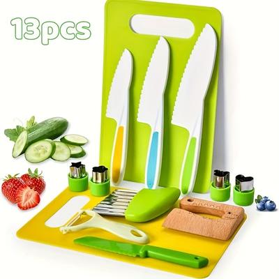 13pcs Cooking Tool Set - a Safe Kitchen Knife Gift Set for Kids - Includes Knives, Vegetable Cutters, Vegetable Peelers,Cutting Boards, Gift for Kids