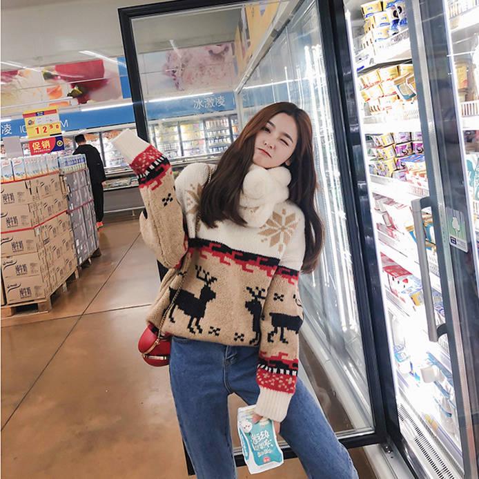 WTEMPO Turtleneck Christmas Elk Pullover Sweater Women Loose Autumn Winter Thickened Warm Fashion