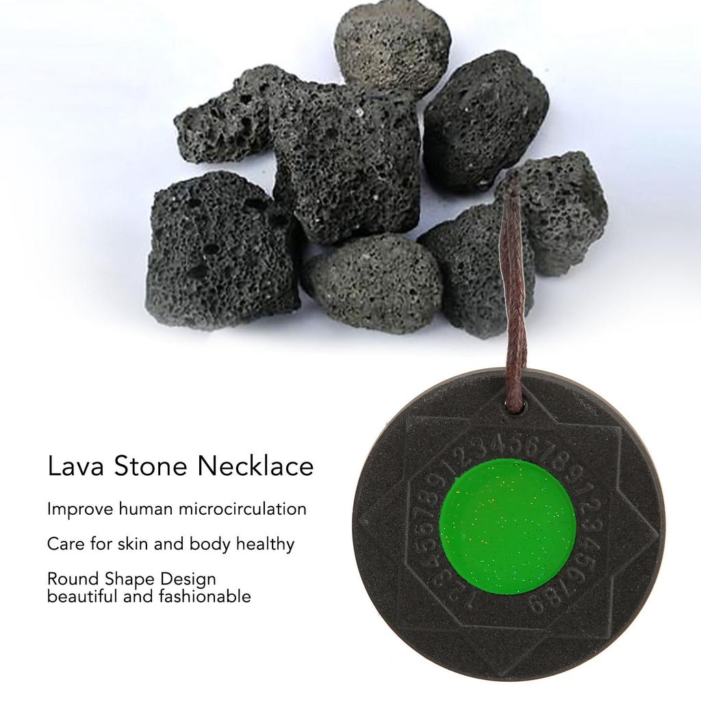 Volcanic Lava Energy Stone Pendant Green Core Promote Circulation Adjustable Round Shape Negative Ion Necklace