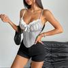 Ruffle Lace Flower Camisole Buckle Slim Crop Tops Fashion Lace Corset  Spring Summer