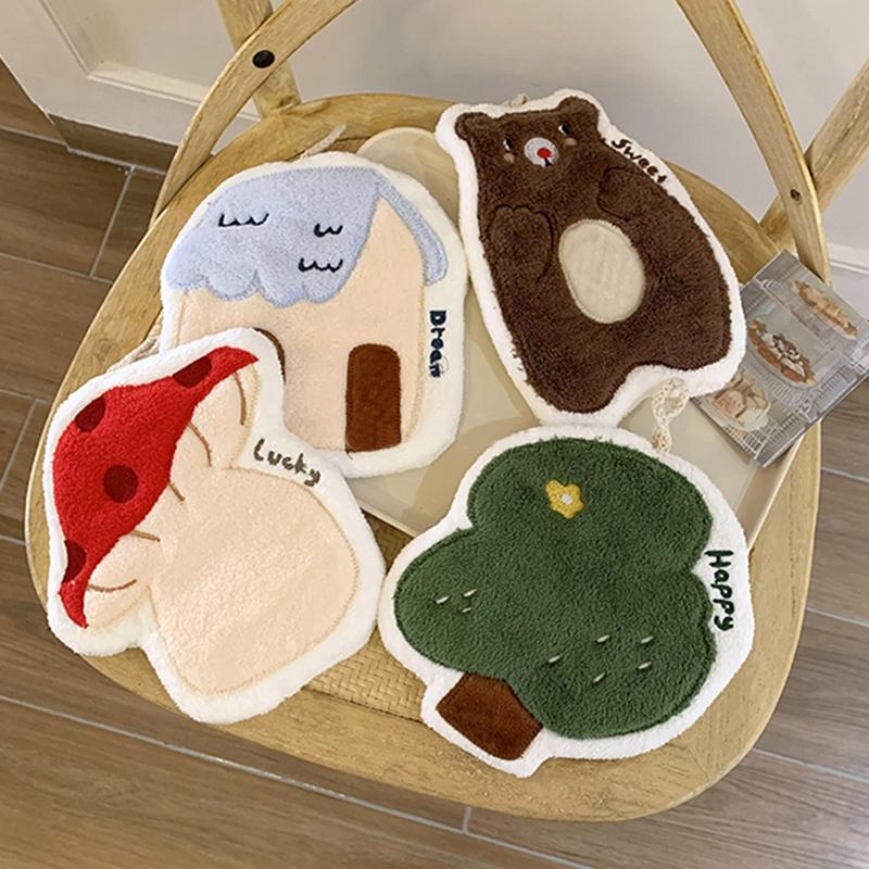 Thickened Cartoon Hand Towel Coral Fleece Bathroom Kids Wash Hand Cloth Kitchen Hanging Towel Super Absorbent Rag Handkerchief