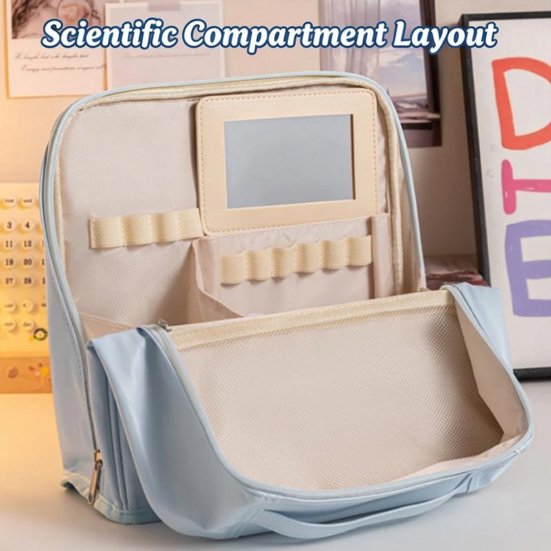 Große wasserdichte Kosmetiktasche zum Aufstellen mit Spiegel für Damen, Reise-Make-up-Aufbewahrungs-Organizer
