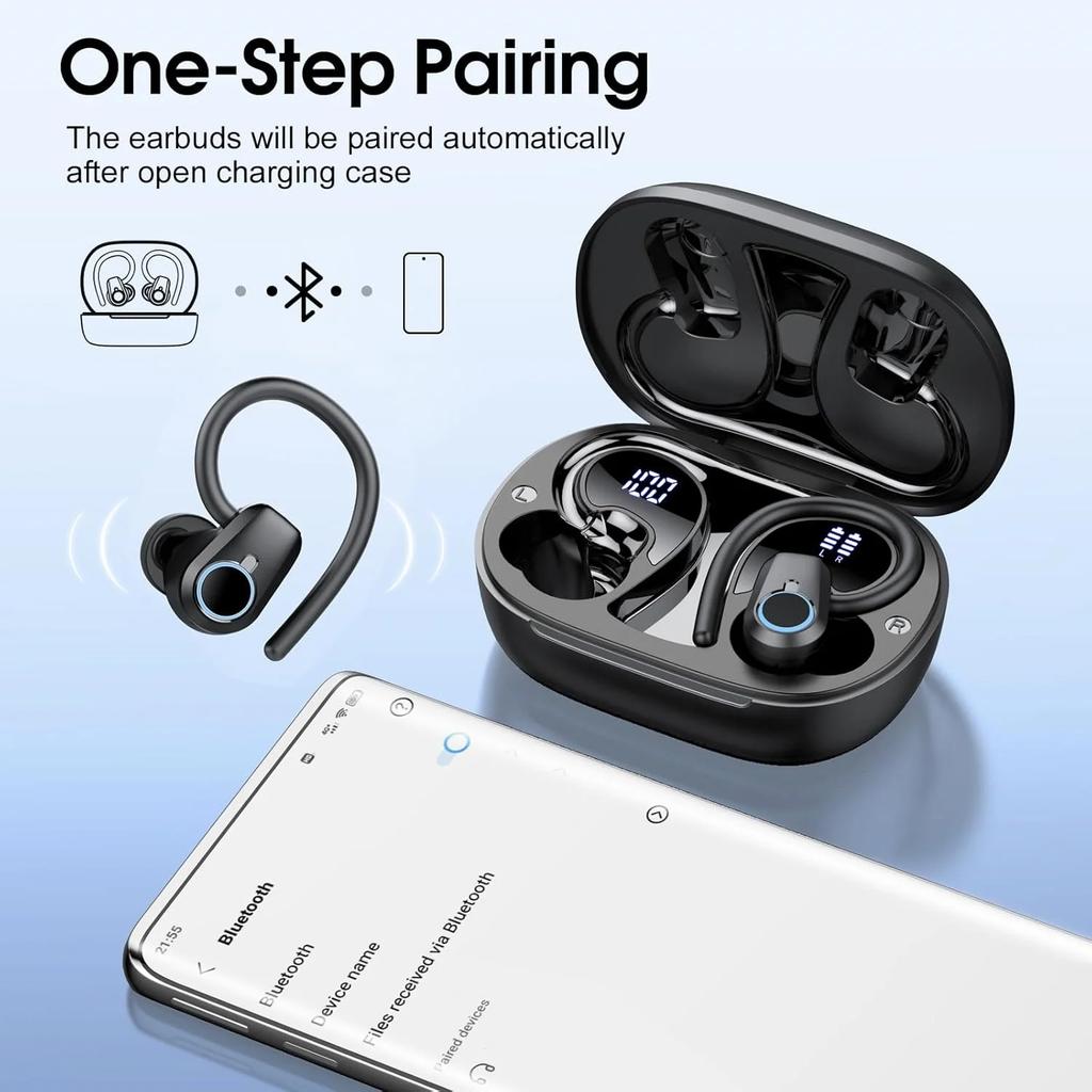 Bluetooth 5.4 Ear Hook Headphones TWS Wireless Earphones HiFi Stereo Waterproof Headsets LED Display Long Standby Touch Earbuds
