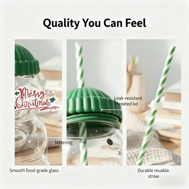 New For Starbucks Cute Animal Bear Straw Glass Transparent Glass For Men Women Birthday Christmas Gift Milk Tea Cup With Straw