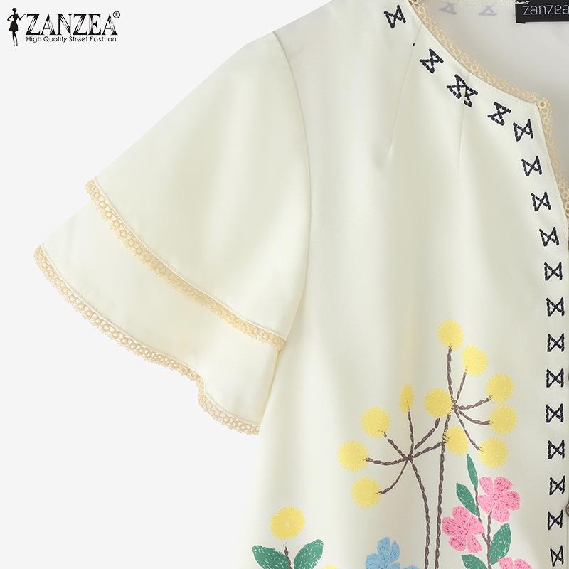 ZANZEA Women Summer V-Neck Casual Floral Print Short Sleeve Blouse