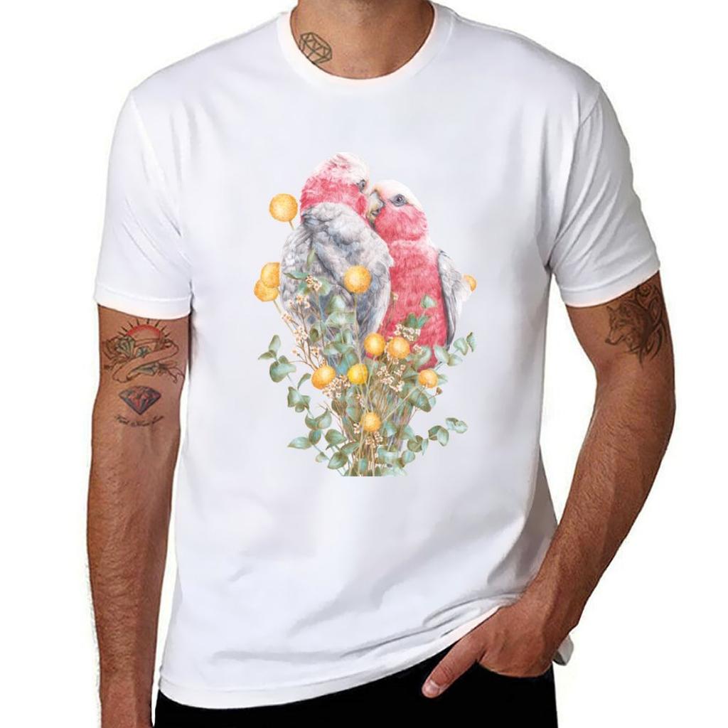 Australian Galah Couple Floral Birds Tshirt Trendy Print Short Sleeve Tshirt