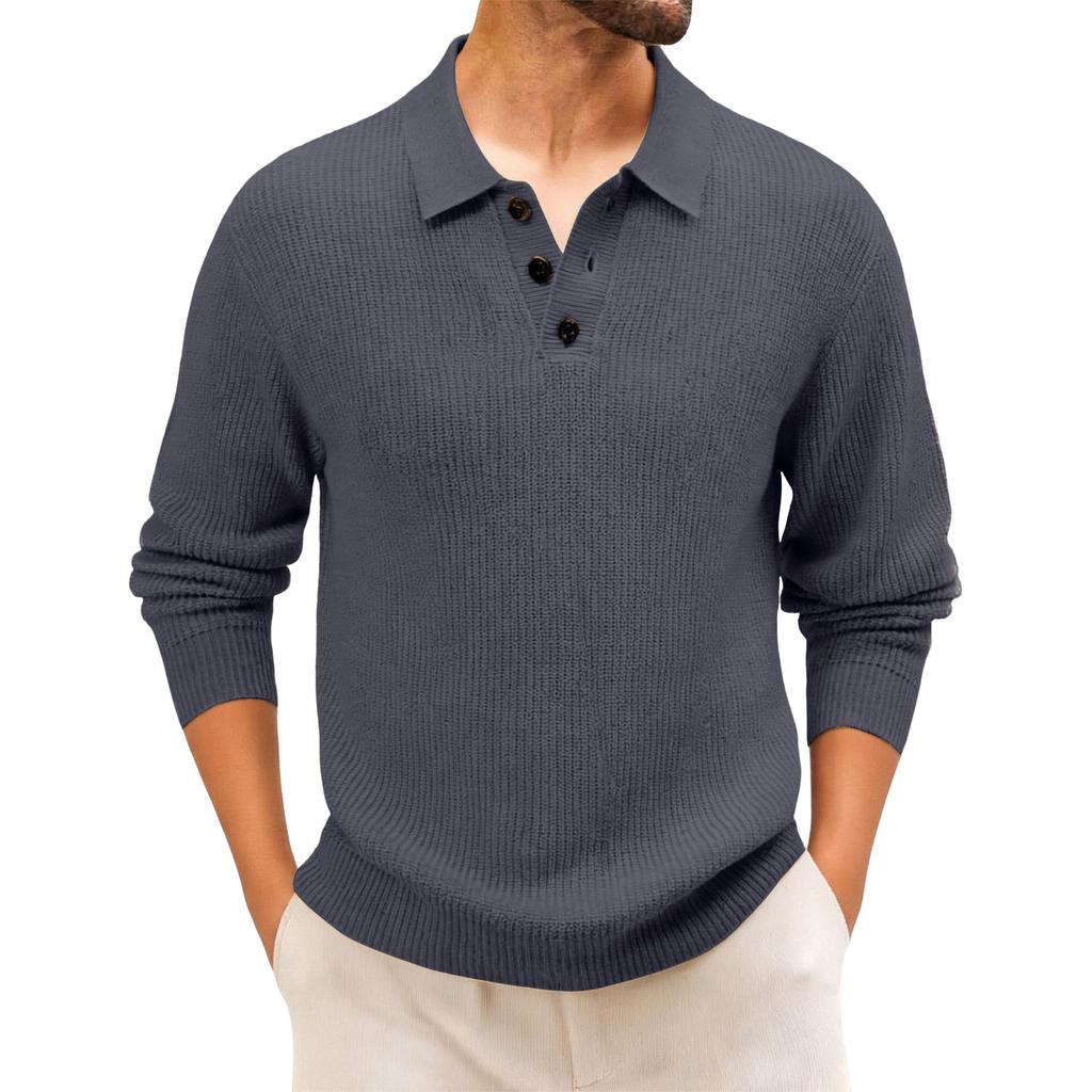 Mens Knit Shirts Long Sleeve Casual Sweaters Shirt Collared Sweater