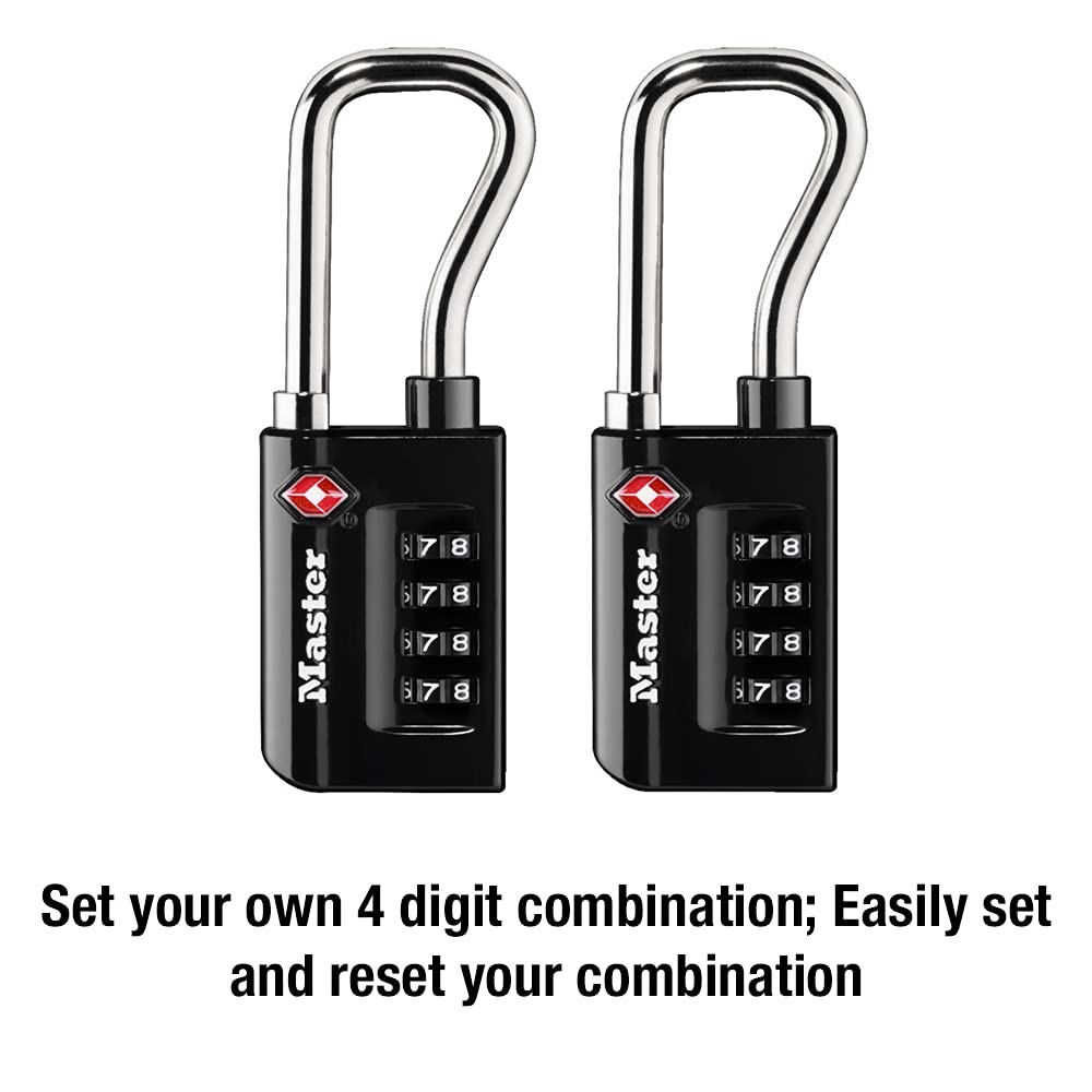 Master Lock Black Unique Combination TSA Approved Luggage Travel Padlocks for and 4696T Set, Locks, Suitcases, Backpacks, Bags, 2-Pack,