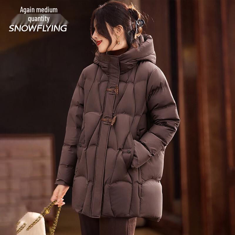 SNOWFLYING Premium Women's Mid-Length Hooded Down Jacket