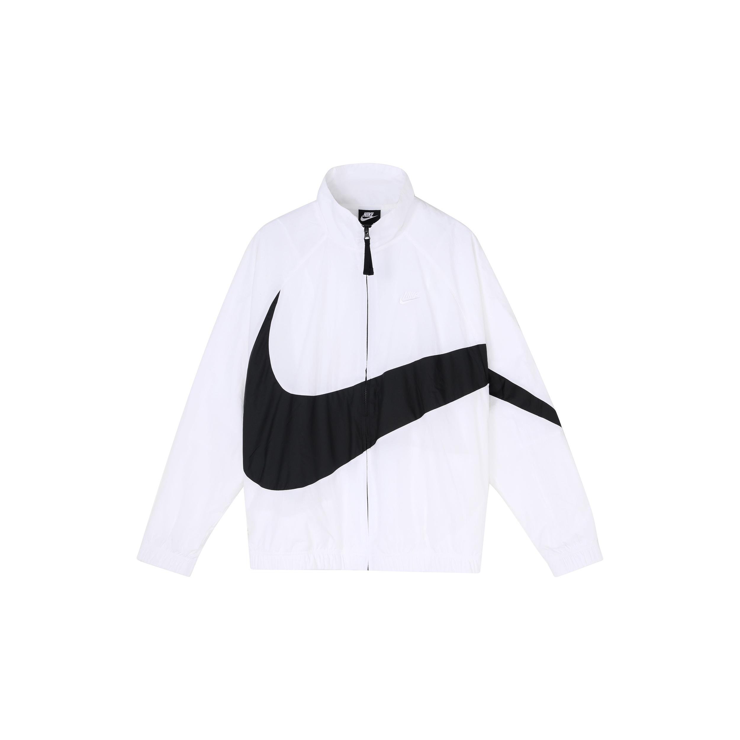 Nike Swoosh Large LOGO Woven Windproof Stand Collar Casual Sports Jacket Asia Edition White Men s AR3133-100 L