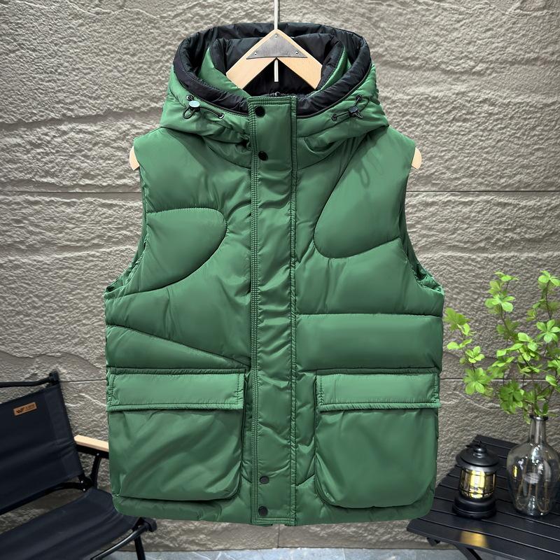 

Autumn and Winter Down Cotton Waistcoat Men s Jacket Trend Shoulders Sleeveless Thickened Horse Jacket Warm Men s Hooded Vest L зелёный
