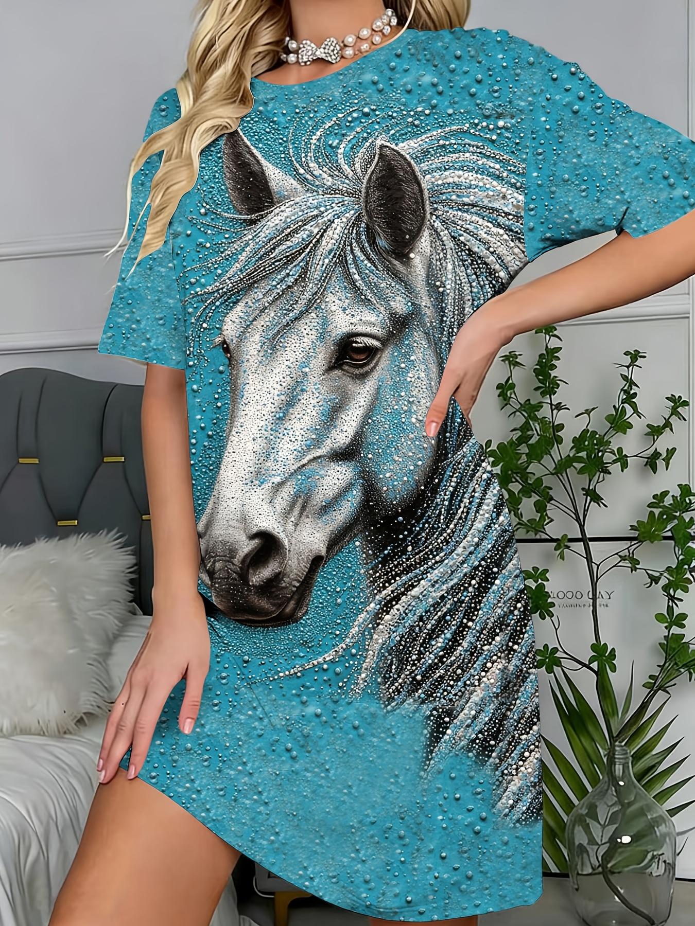Top Choice for Home Wear Women s Dress and Pajamas Featuring a White Horse Fashion Print. High-quality Printing. Skin-friendly Softness. Loose and Com M дубильная кора