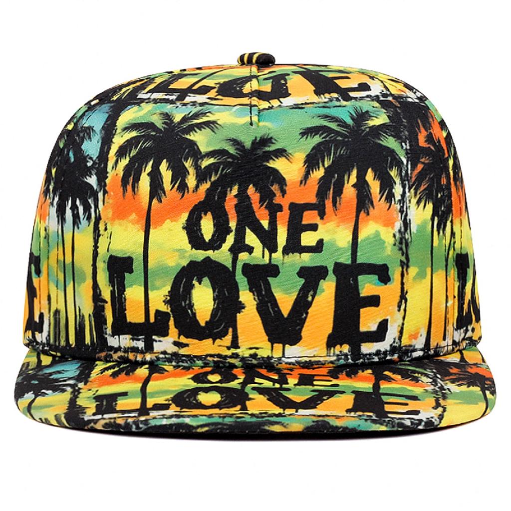 2025 New LOVE Coconut Tree Printed Flat Edge Hat Fashion Outdoor Leisure Beach Decoration Hat Baseball Hat Hip Hop Hat Unisex