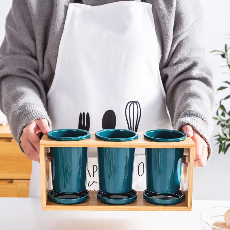 Nordic Dark Green Ceramic 3-Compartment Chopstick Holder Set