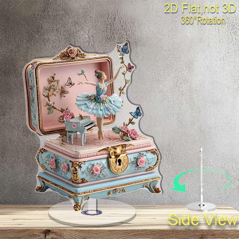 Ballerina Spieluhr Acryl Ständer 2D Flach 360° Drehung Vintage Ballett Tänzerin Figur Schreibtisch Deko Heim Dekoration Mädchen Geburtstagsgeschenk