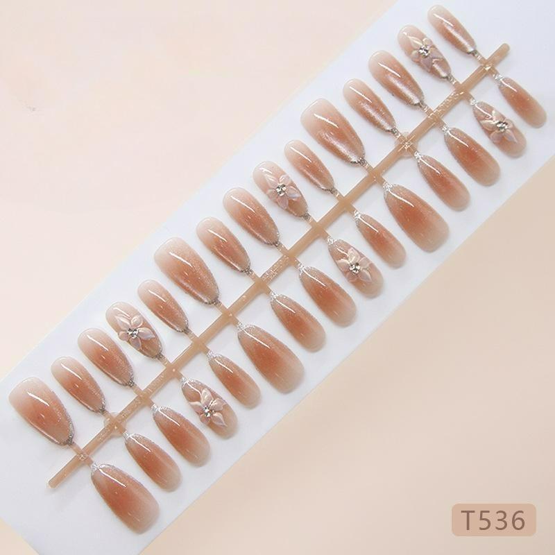 Jasmine Ice Floral Cat Eye Glitter False Nails Medium Almond For Women 30pcs Strip & Box Pack
