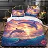 Colorful Dolphin Duvet Cover Set, Soft Comforter Cover With Zipper Closure 2 Pcs,Quilt Cover With Pillowcase For Kids And Adults