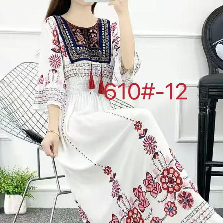 Island Vacation Skirt Xishuangbanna Travel Wear Cotton and Silk Floral Dress Xia Bohemian Skirt