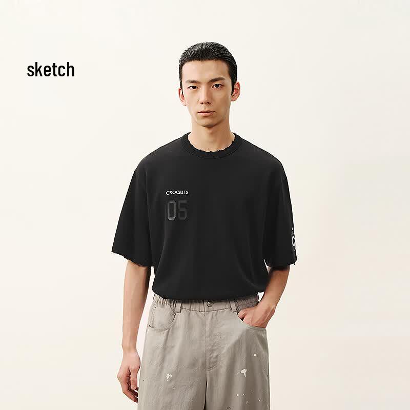 

CROQUIS Men s Loose Fit Longline Round Neck Short-Sleeve T-Shirt 9Q4113400 M