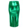 Women Skirts Shiny Metallic High Waist Side Split Midi Bodycon Skirts for Party Night Club