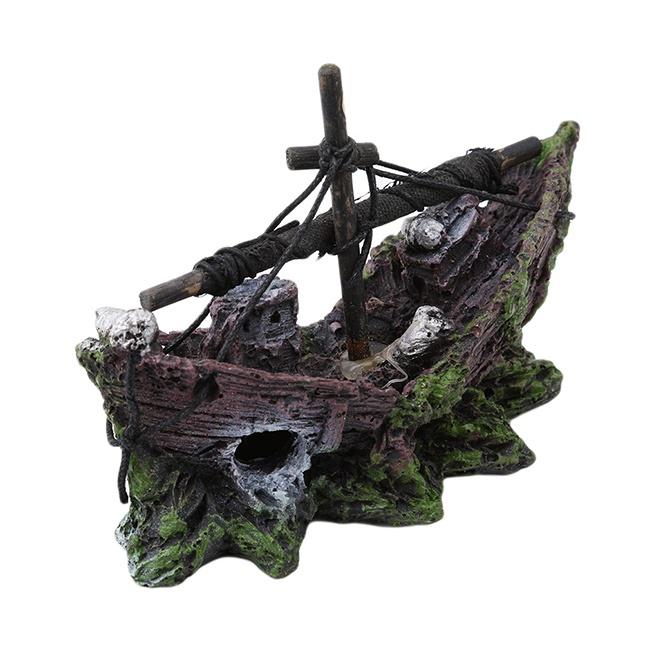 Wreck Sunk Ship Aquarium Ornament Sailing Boat Destroyer Fish Tank Cave Decor