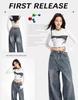 Unisex American Retro High-Waist Wide-Leg Jeans: Spring & Autumn, Loose, Slimming, Drapey, Floor-Length Straight-Leg Style.