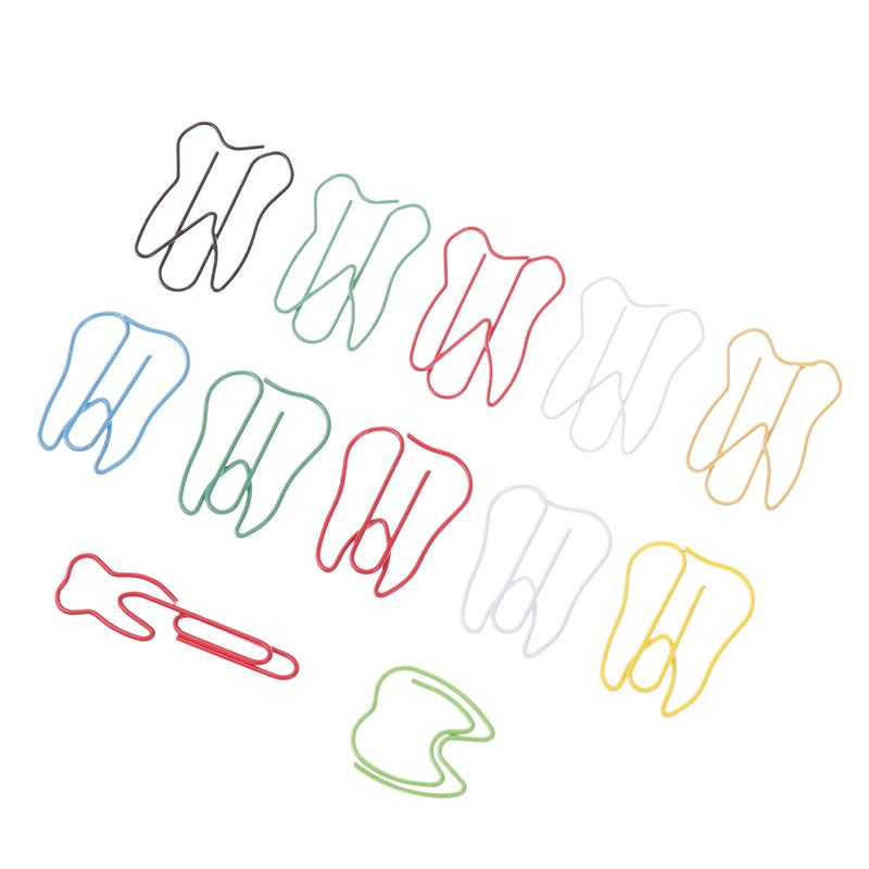 20Pcs Tooth Shape Metal Paper Clips Cute Colorful Paperclip Bookmark Note Memo Ticket Clip Dentist Gift Clinic Office Stationery