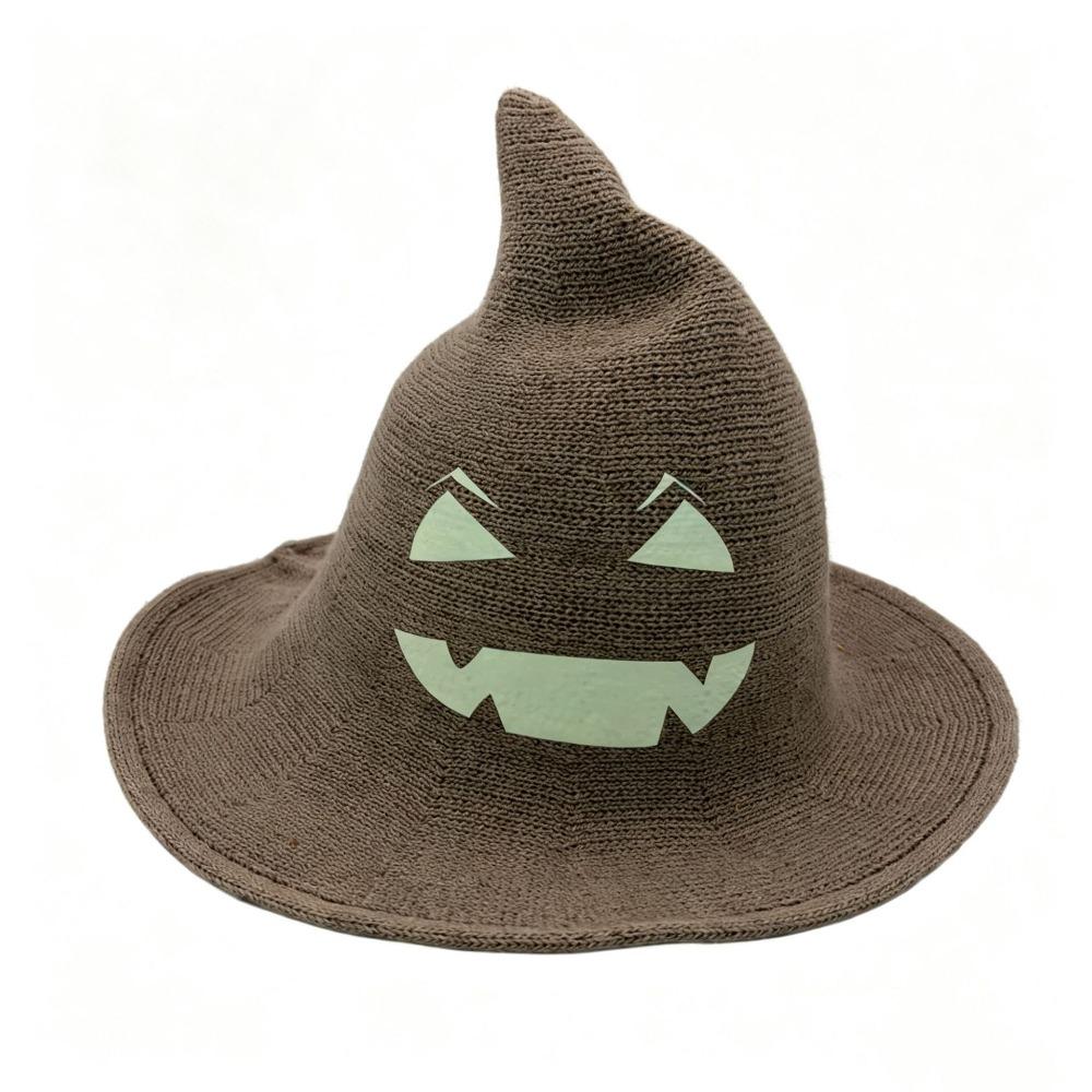 Glow Knit Halloween Witch Hat Wide Brim Pumpkin Witch Cap Simple Halloween Costume Hat Masquerade
