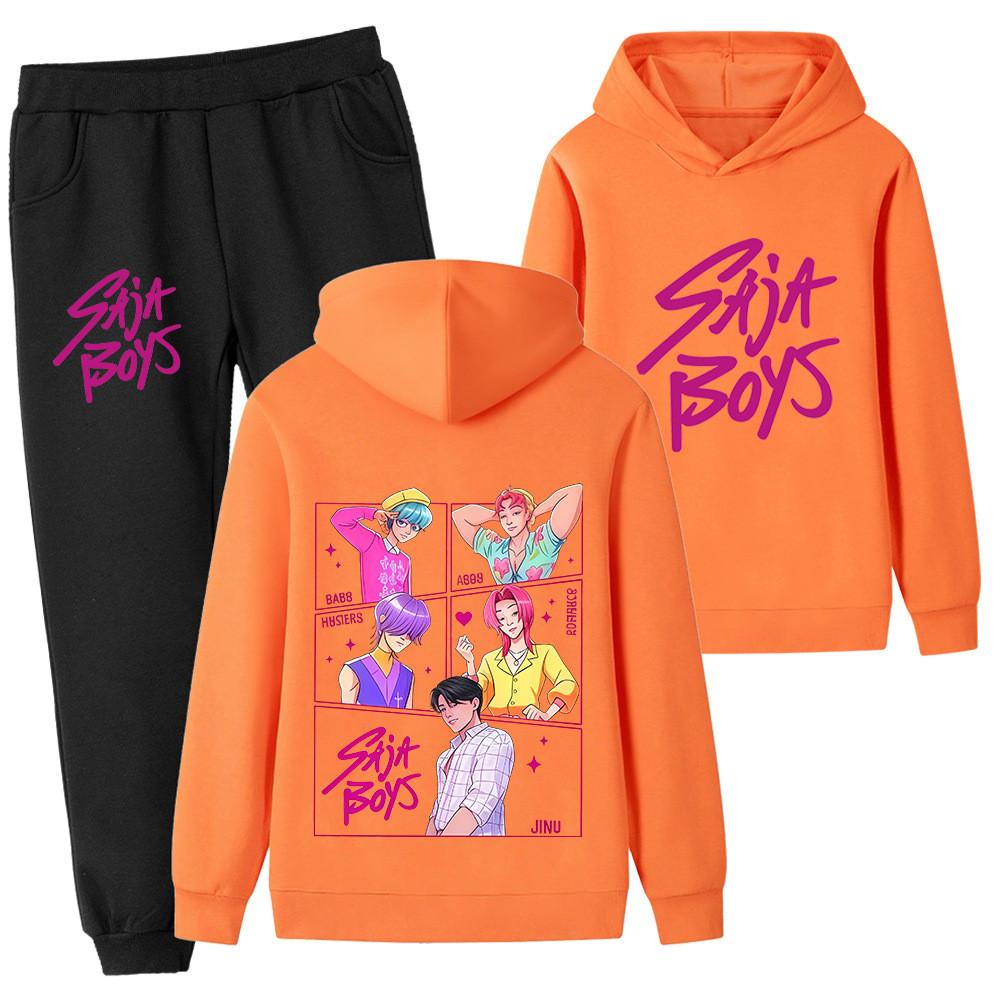 

PB1217-2 Kids Boys Girls Kpop Mira Zoey Rumi Sajaboys Double-sided Print Long Sleeves Hoodie Pants Trousers Clothes Sets 170cm помаранчевий