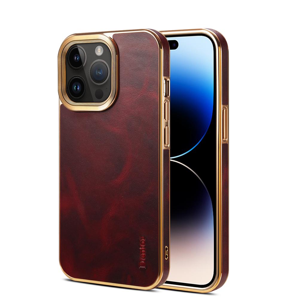 High-End Business Retro Ölwachs Erste Schicht Leder Schlüsselfertige Galvanik-Hülle Für Iphone 16 15 14 Plus 13 12 Pro Max Hüllen