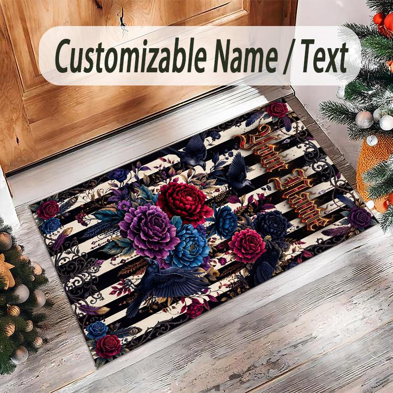 Gothic Theme Crystal Velvet Floor Rug Personalized Custom Name Text Warm Carpet Home Decoration