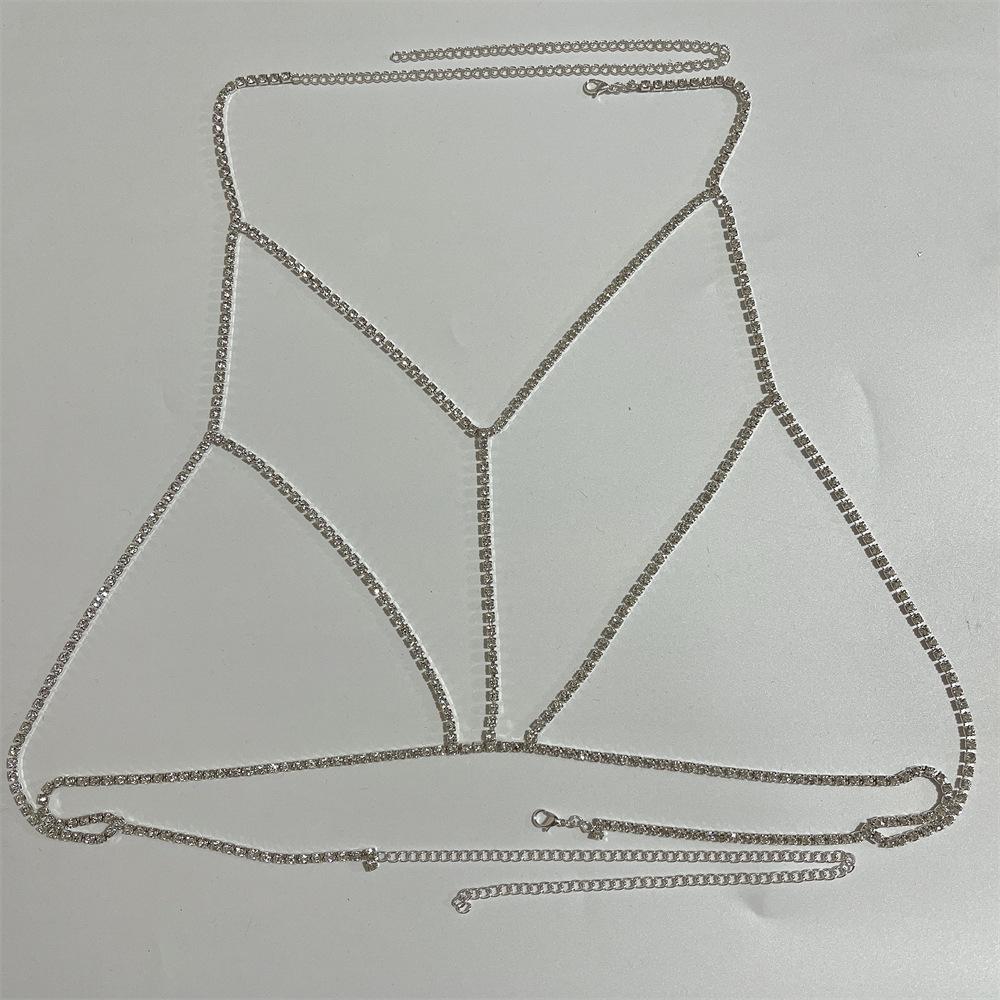European And American Sexy Fashion Beach Simple Body Chain Necklace Women'S Flash Diamond Cross Pendant Chest Chain Accessories