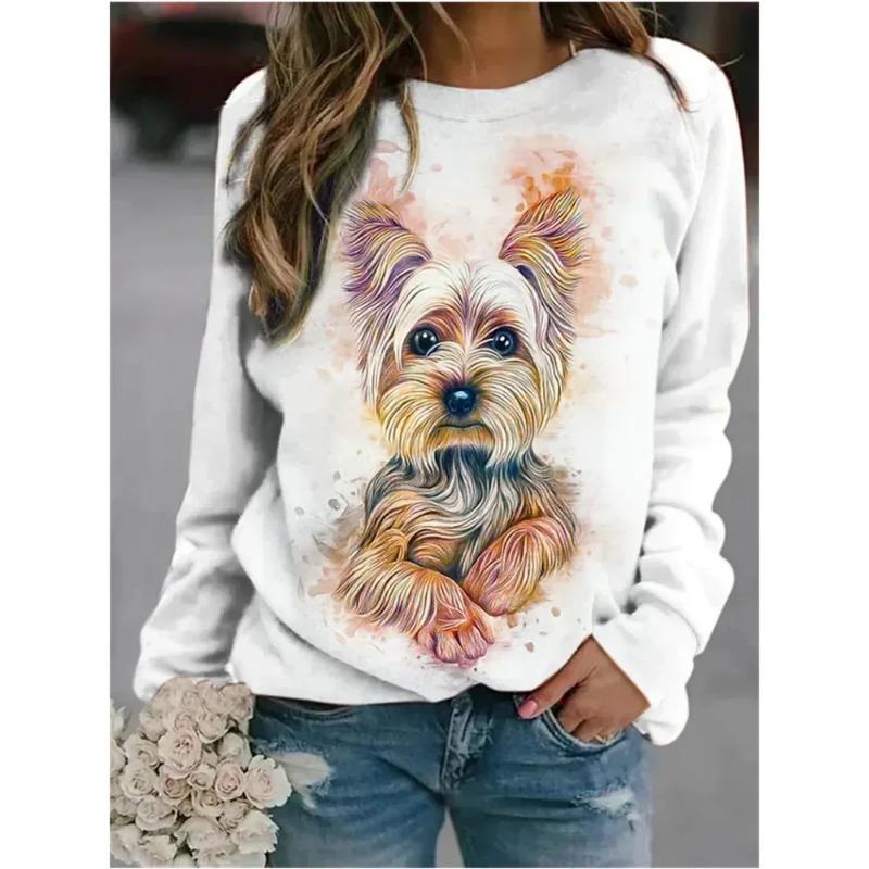 Women's 3D Pullovers O-neck Long Sleeve Cat Puppy Fashion Animal Cute Pet Print Hoodies Large Casual Street Wear Oversize Sweatshirt Ootd