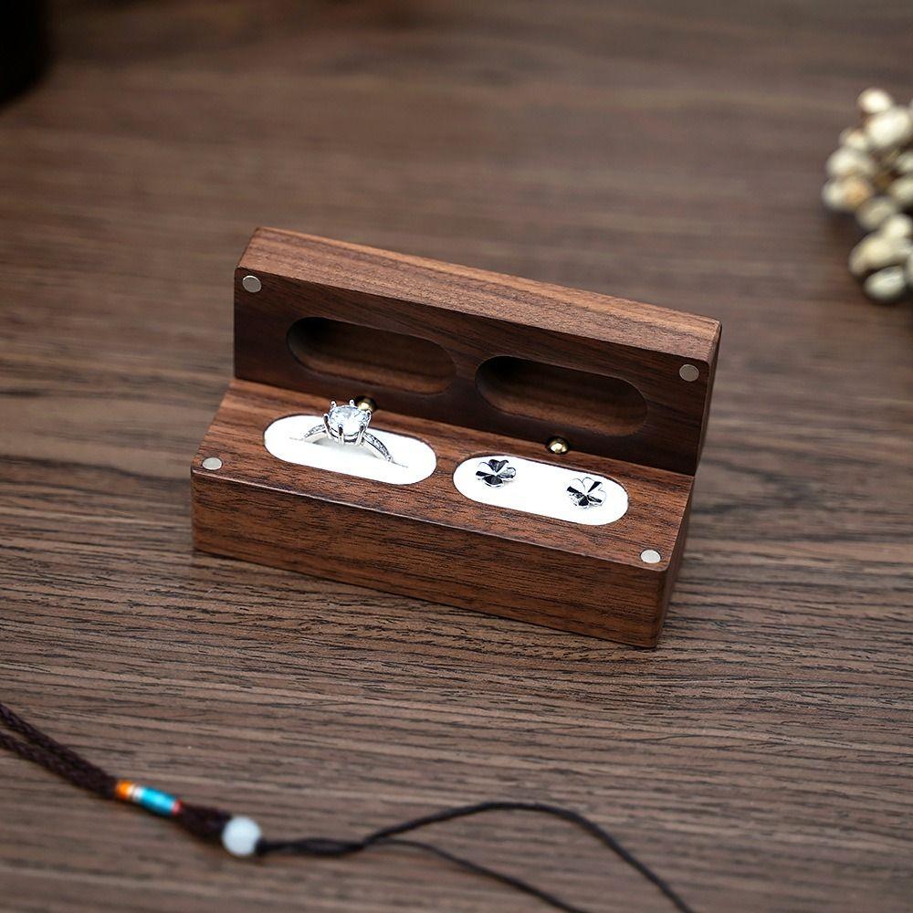 Walnut Wood Wedding Ring Case Portable Storage Box Rustic Jewelry Display Case Thanksgiving