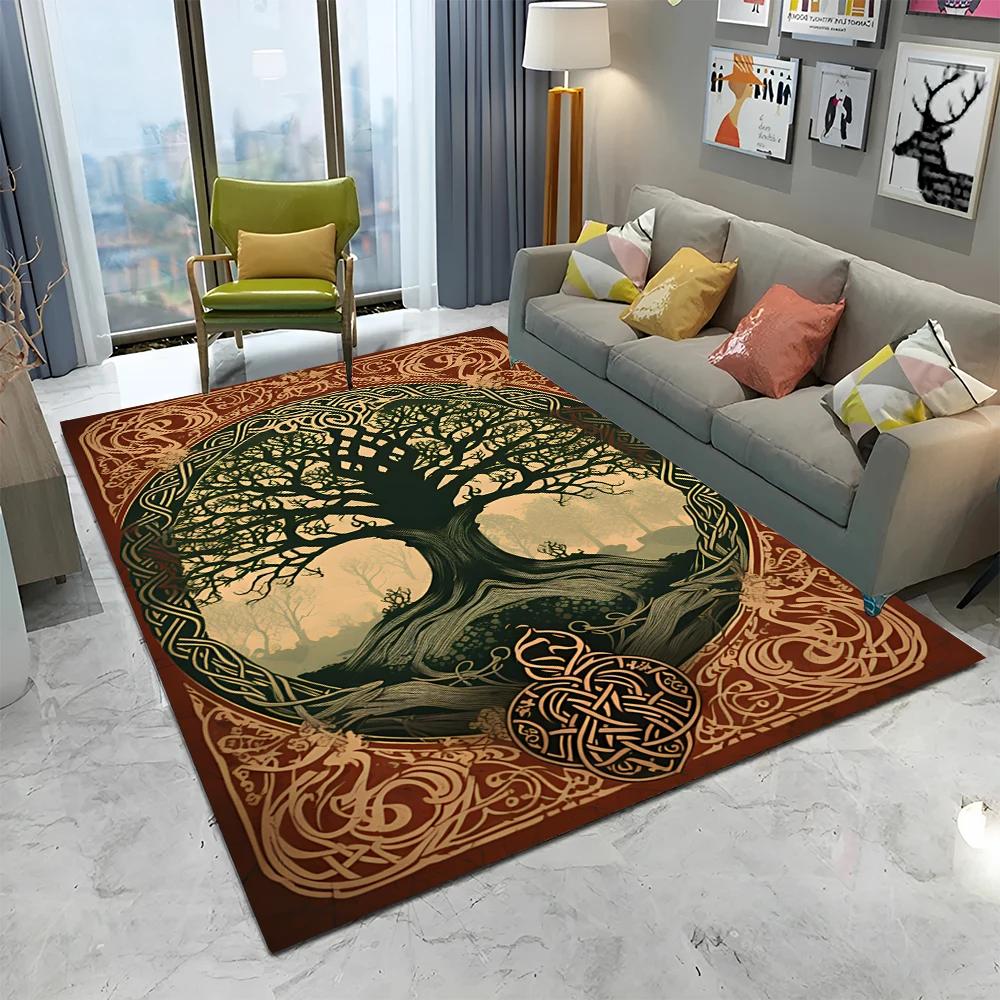 Viking Noorse Yggdrasil Levensboom Tapijt Vloerkleed voor Huis Woonkamer Slaapkamer Bank Deurmat Decoratie, Kinderkamer Vloerkleed Antislip Vloermat