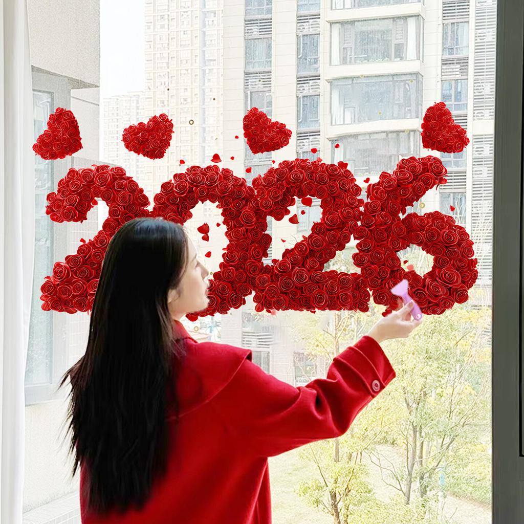 Red Rose Heart Static Cling Window Sticker for Festival Home Decoration in Living Room Bedroom Restaurant