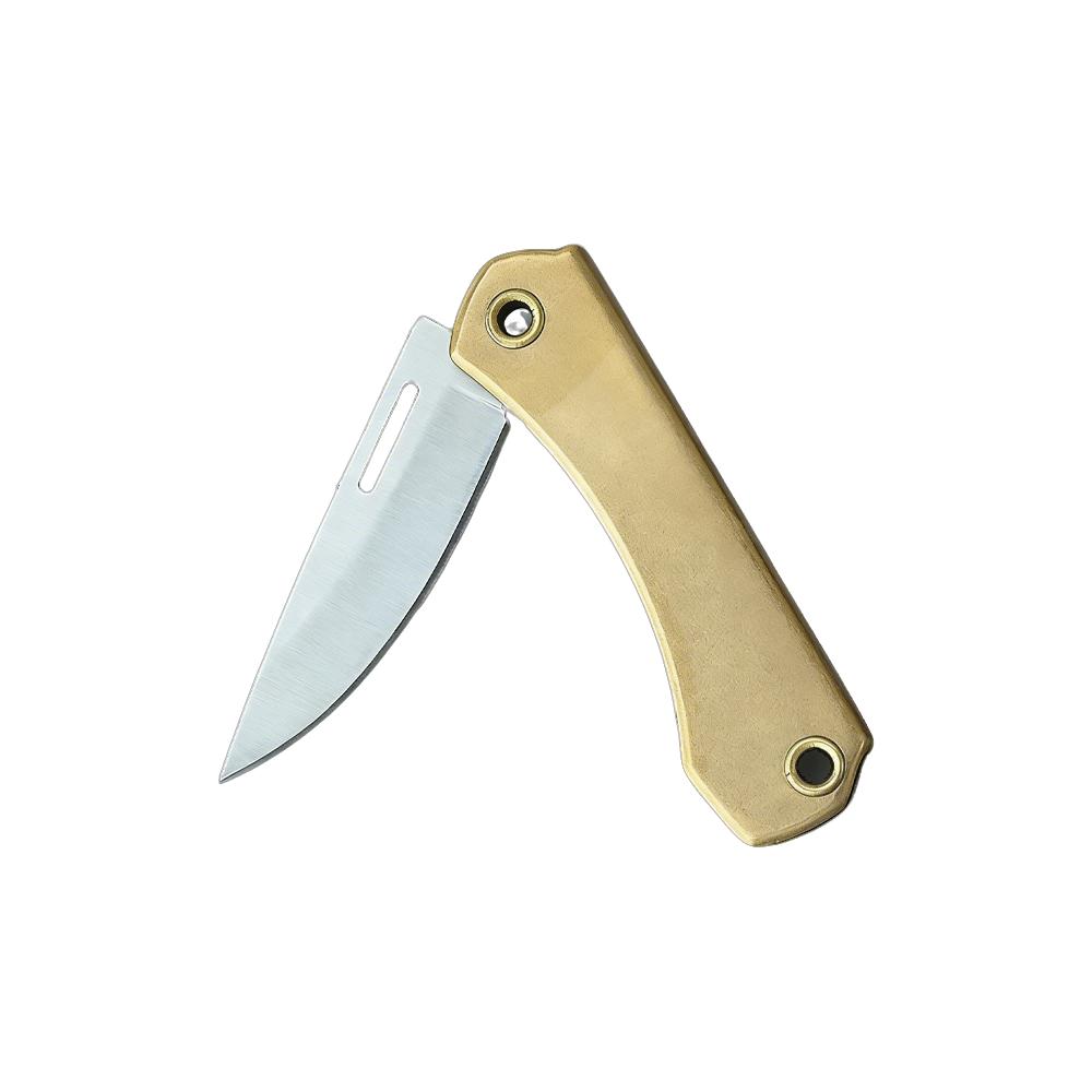 Damascus/D2 Steel Sharp Blade Brass Handle Mini Folding Knife, Keychain Utility Knife for Outdoor Camping Hiking Daily EDC Tool